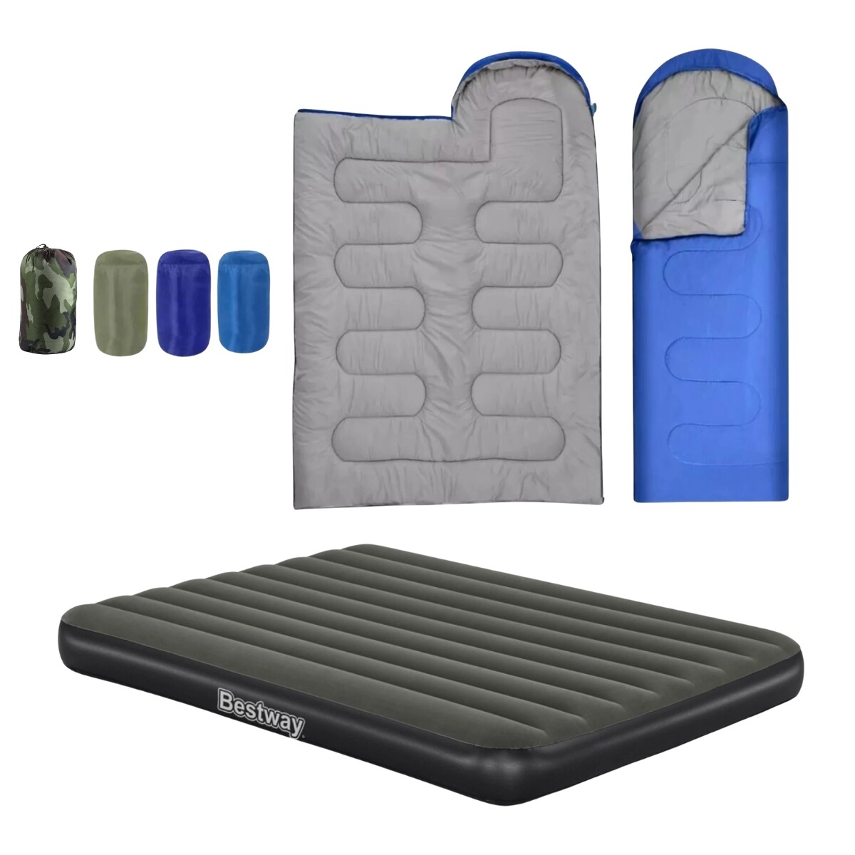 COMBO 2 sobres 1.3 Kg + Colchón BESTWAY 203 x 152 x 25 cm inflable tamaño Queen con bomba de aire incorporada 