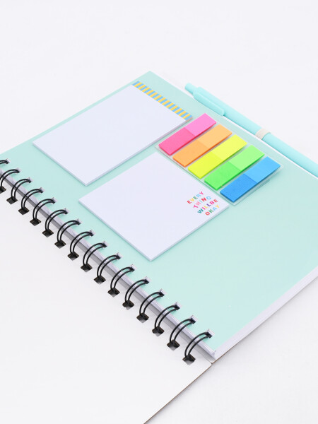 LIBRETA RESALTADORES ADHESIVOS Y LAPICERA CELESTE