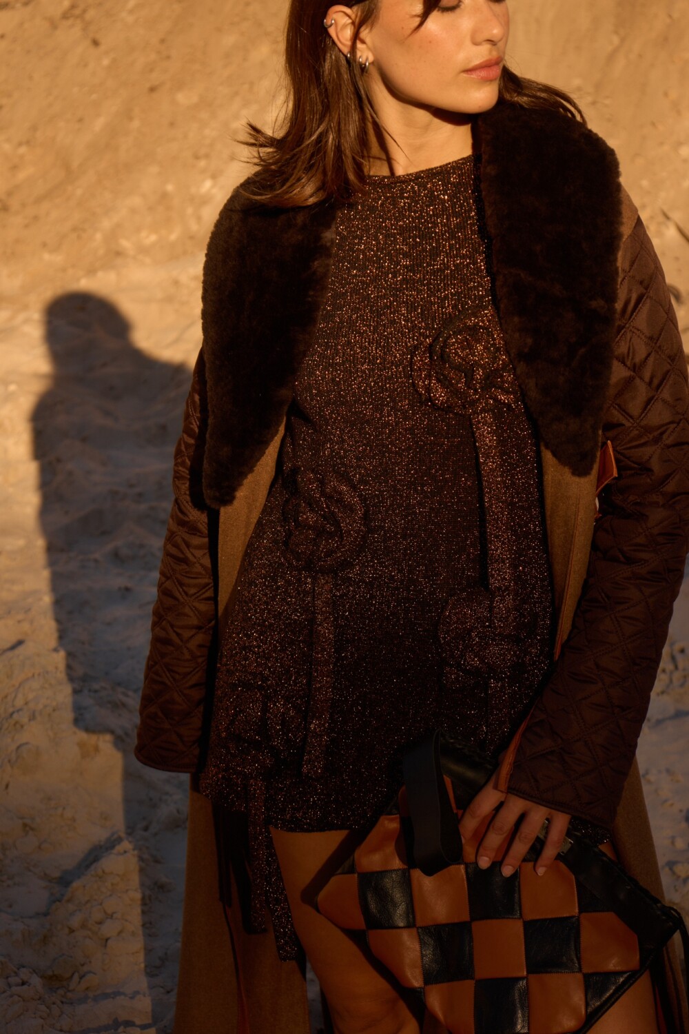 Short Rosette Dress Negro / Ocre