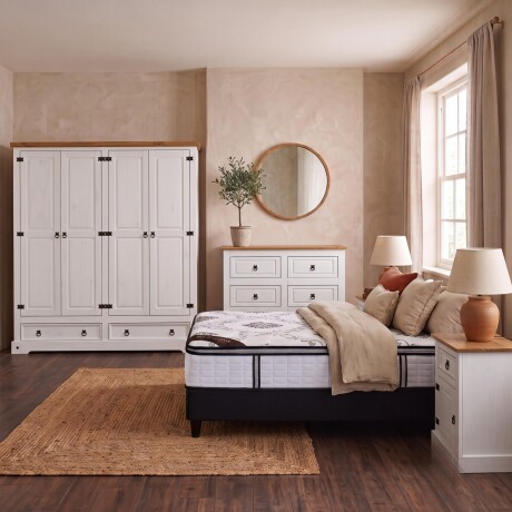 Promo Juego de Dormitorio Linea Naturale + Sommier 2 plazas HAMPTONS Hybrid Bronze BLANCO