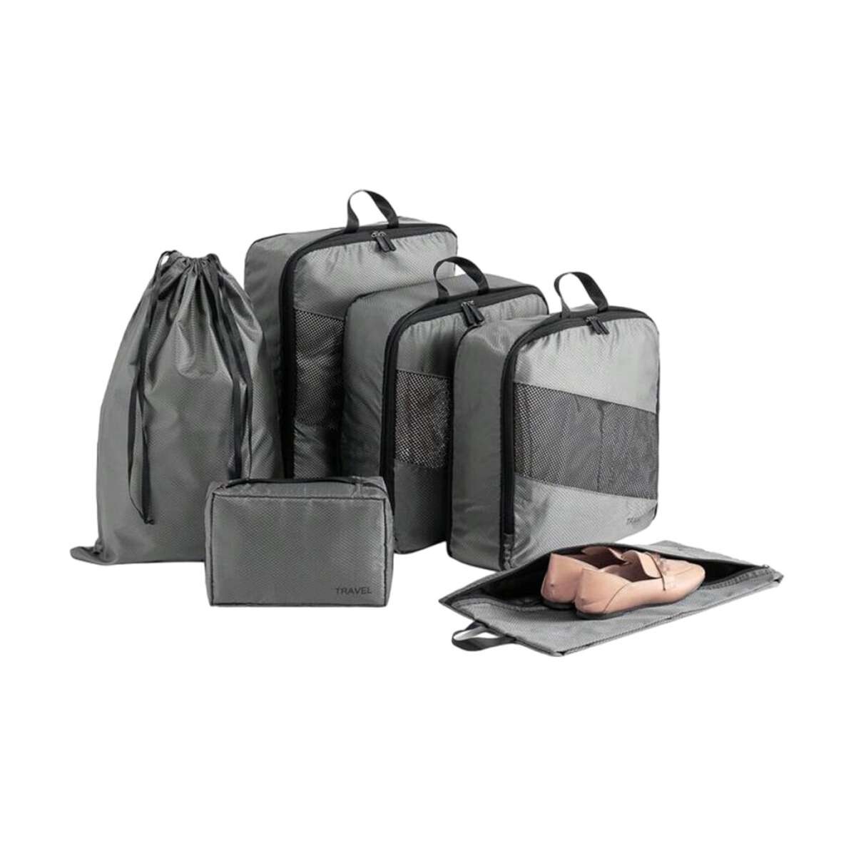 Set de 6 organizadores de ropa para viaje - Gris 