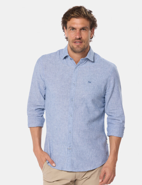 CAMISA DE LINO RAYADA Azul