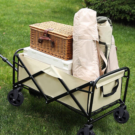 Carro plegable de carga multiuso con ruedas y manija – Tela resistente y estructura metálica -70x45x44cm Blanco