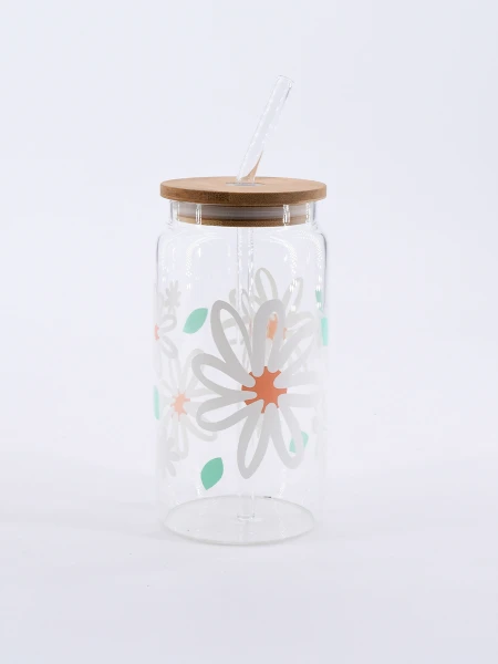 VASO VIDRIO CON SORBITO Y TAPA BAMBOO TRANSPARENTE