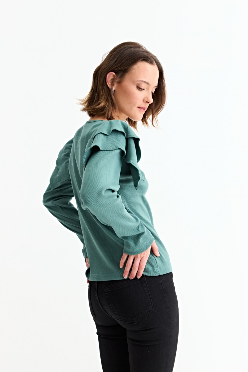 Remera m/l con volados en hombro PETROLEO