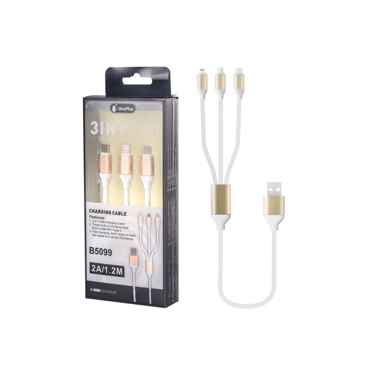 CABLE DATOS 3 EN 1 MICRO + LIGHTNING + TIPO C 