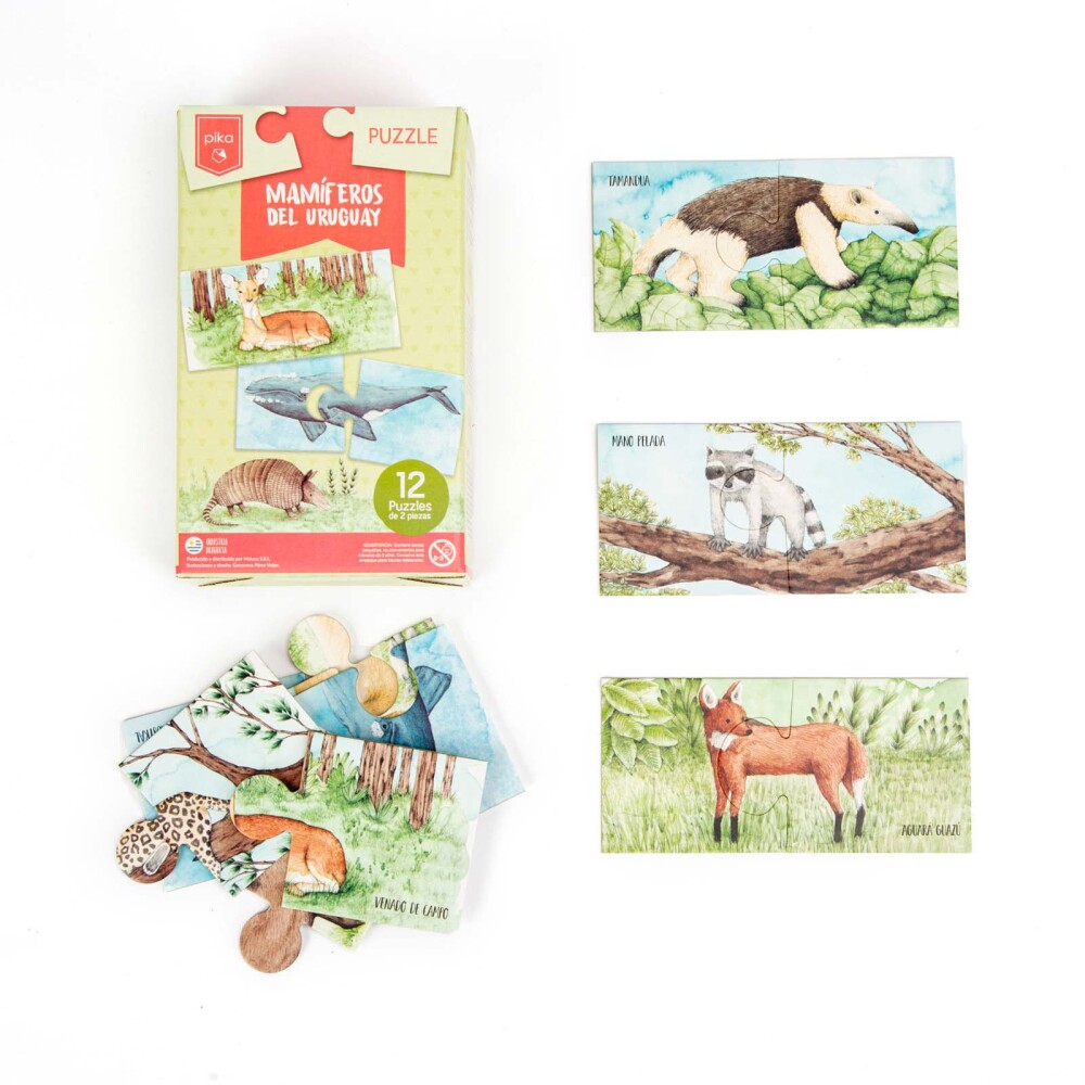 PUZZLE MAMÍFEROS DEL URUGUAY CARTON 12 PUZZLES DUO