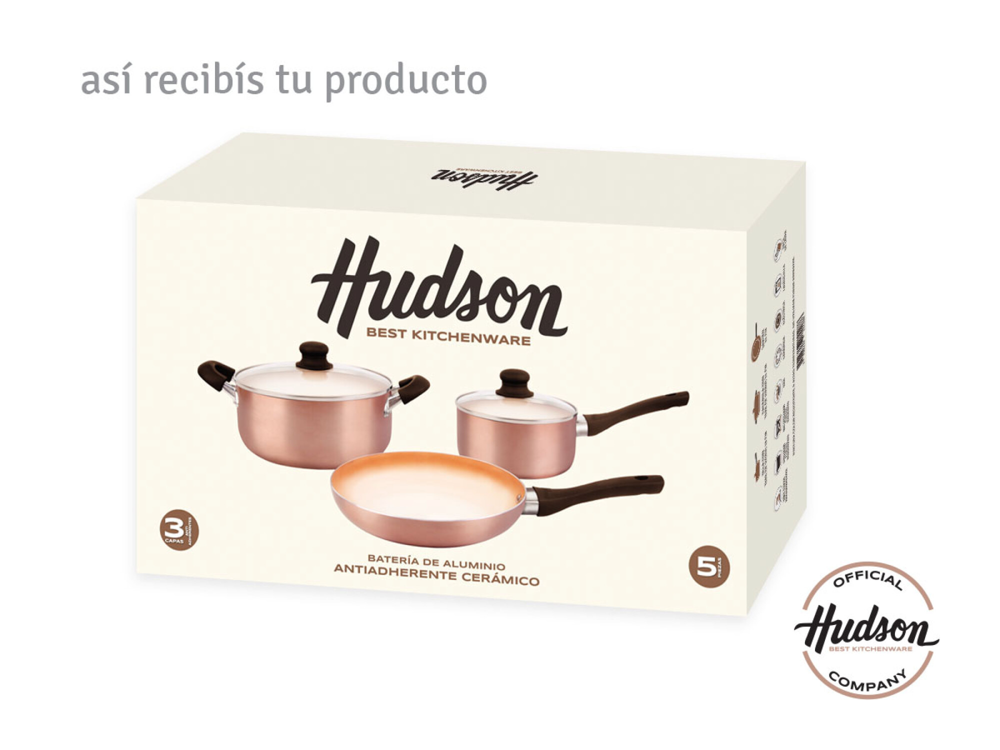 Bateria De Cocina Induccion Hudson Ceramica 5 Piezas