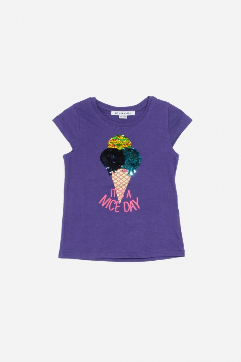 Remera m/c con estampa de helado LILA