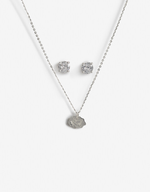 Bijouterie Set Metal Set De Aros Y Cadena En Plata Para Niñas - Plateado Rodio