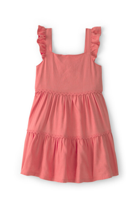 Vestido de lino, escalonado, color coral Vestido de lino, escalonado, color coral