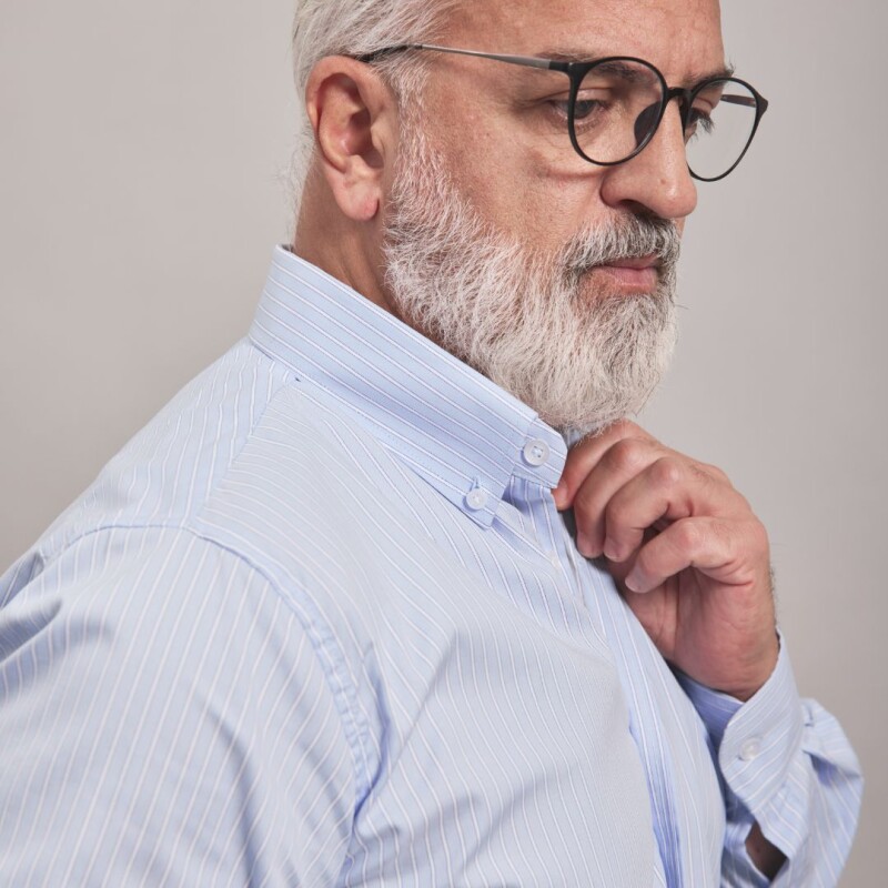 CAMISA OXFORD CELESTE RAYADO