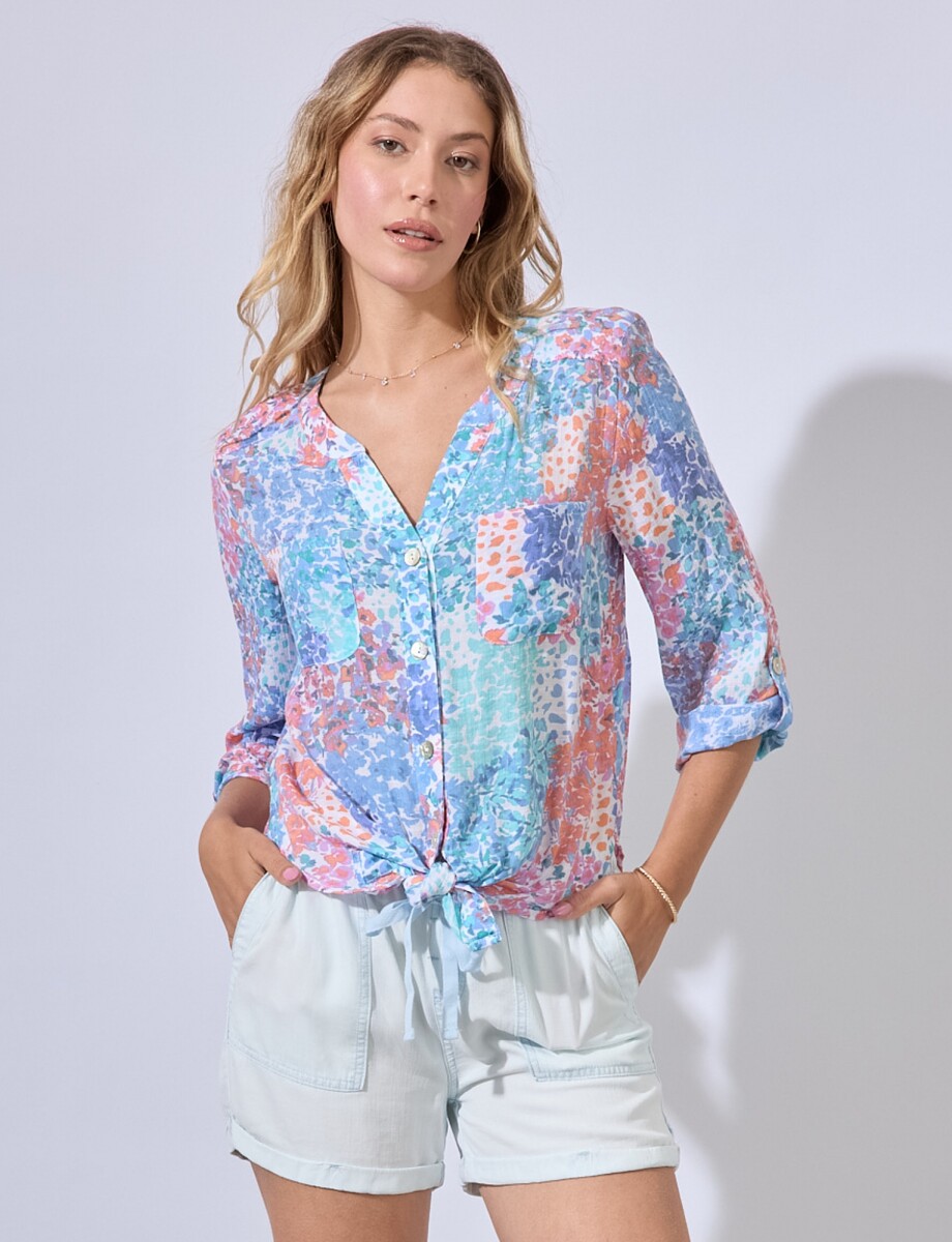 Blusa Gasa Print - Multi/anaranjado 