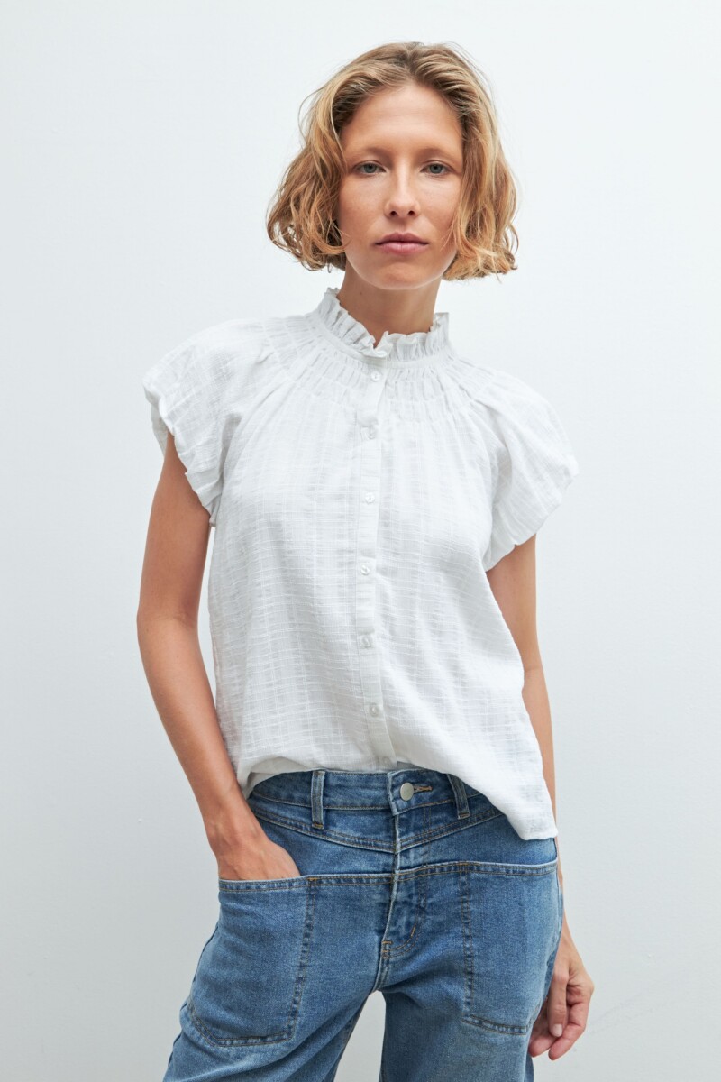 Camisa manga corta punto smock blanco