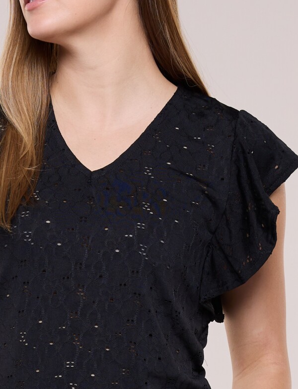Blusa Broderie Manga Volado NEGRO