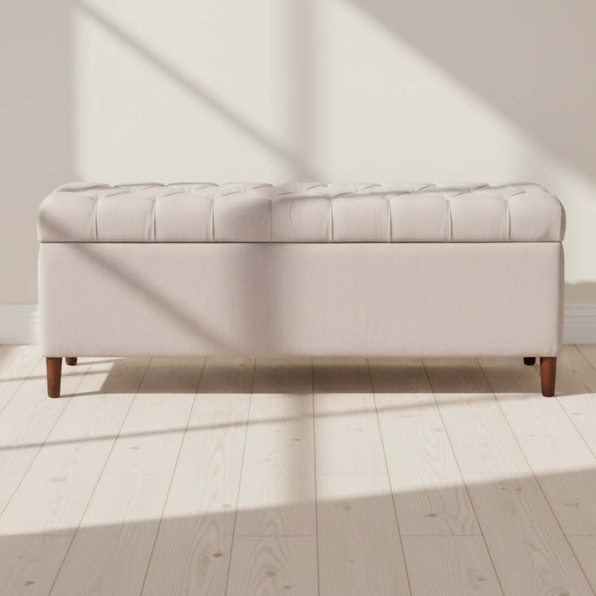 PIE DE CAMA - MADERA-Y-TELA NATURAL-BEIGE GINEBRA 