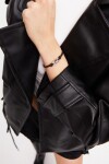 PULSERA DE CUERO BAÑADA EN PLATA DE LEY CON CRISTAL GRIS Pulsera