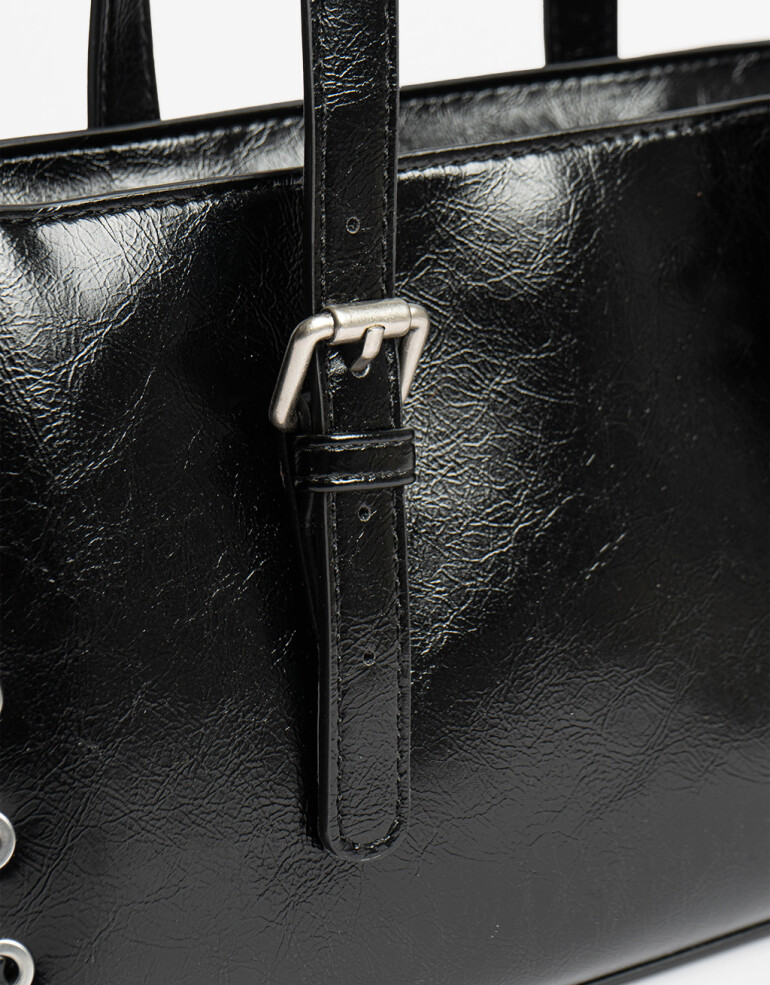 City Cartera Formato City Con Entramado - Negro