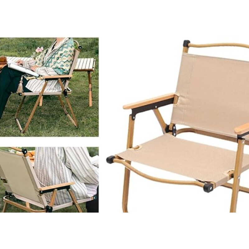 Silla plegable para campamento símil madera chica beige Beige