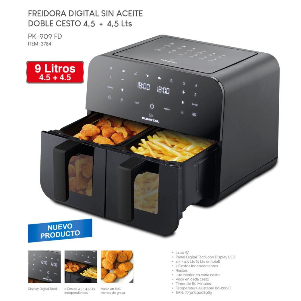 Freidora sin aceite doble digital - Capacidad 9L - Punktal Freidora sin aceite doble digital - Capacidad 9L - Punktal