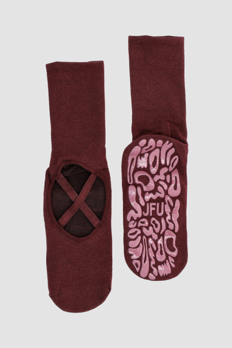 Media pilates con antideslizante 1/2 caña y elasticos en empeine - Bordeaux 