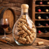 Botellon en Vidrio y Tapa en Madera para Guardar Corchos Medio Botellon en Vidrio y Tapa en Madera para Guardar Corchos Medio