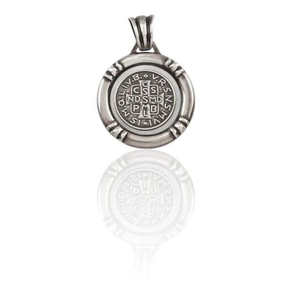 Dije Colgante San Benito-Plata 925 -Con Nacar-CP4381 conpiedra