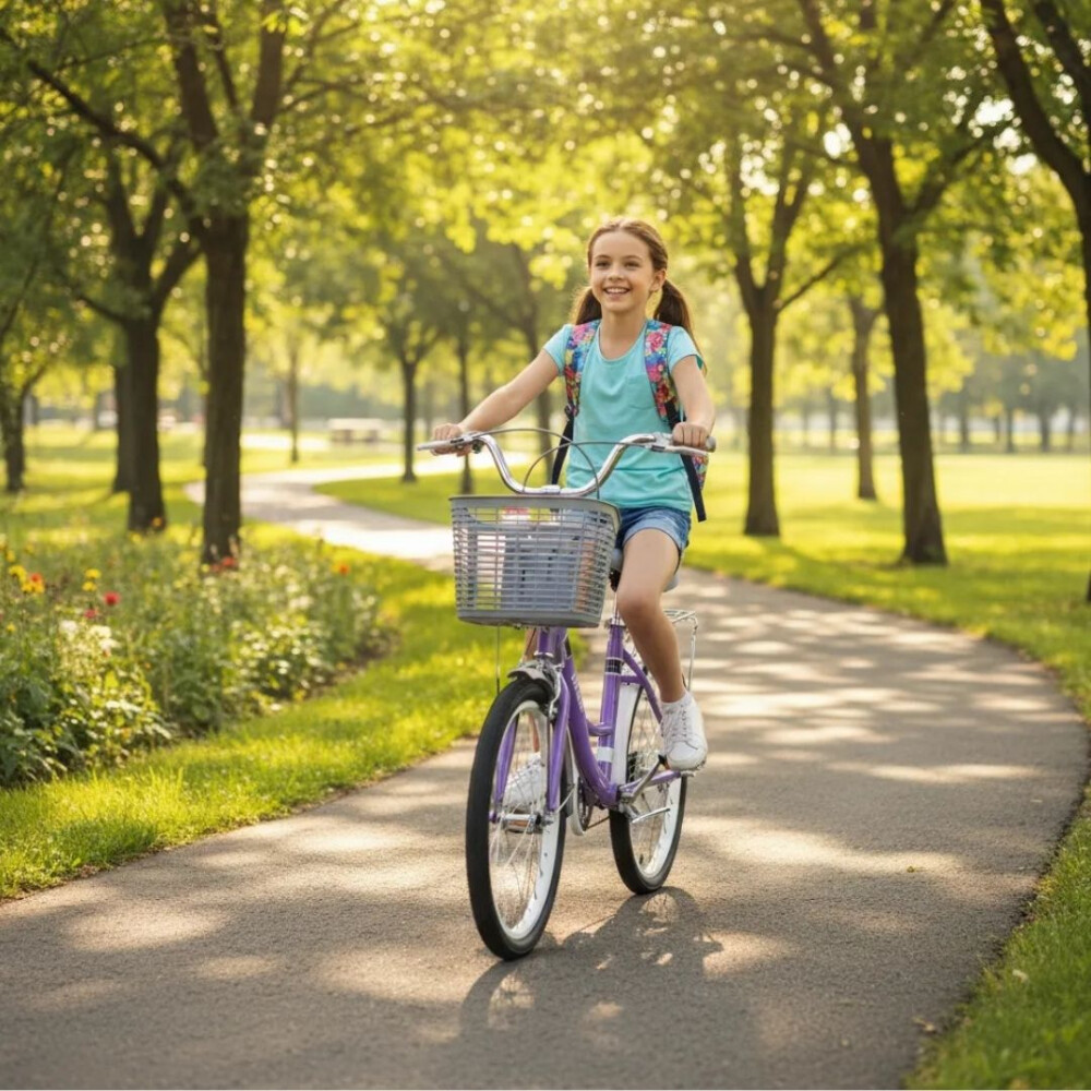 Bicicleta Rodado 20 Con Canasto Y Parrilla Violeta