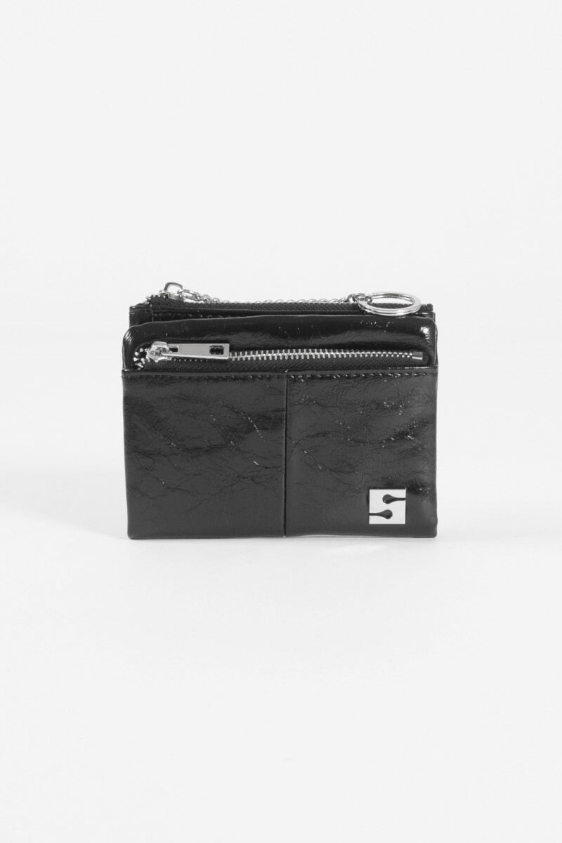 Billetera tarjetero doble cierre negro