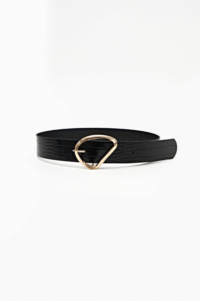 Cinturon crocco con hebilla irregular - negro 