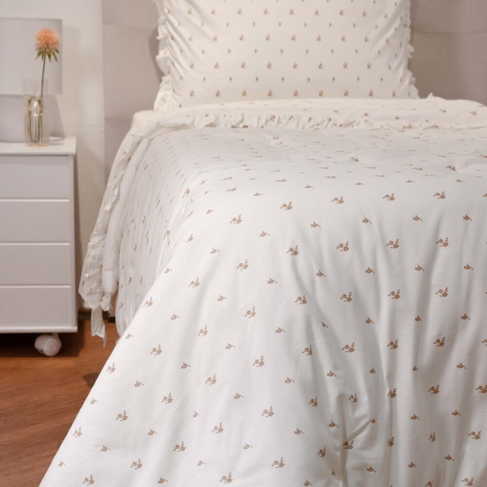 ACOLCHADO ALGODON NATURAL-BEIGE FLOR