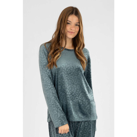 Pijama leopard fleece velour Verde petroleo