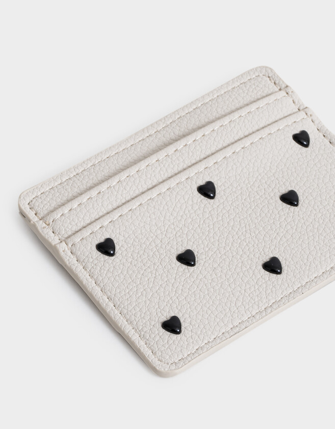 Tarjeteros Tarjetero Con Tachas Corazón - Blanco Crudo