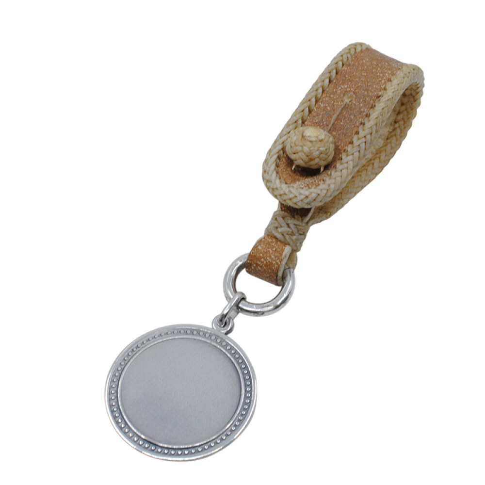 Llavero en cuero y medalla de plata para grabar 33mm Llavero en cuero y medalla de plata para grabar 33mm