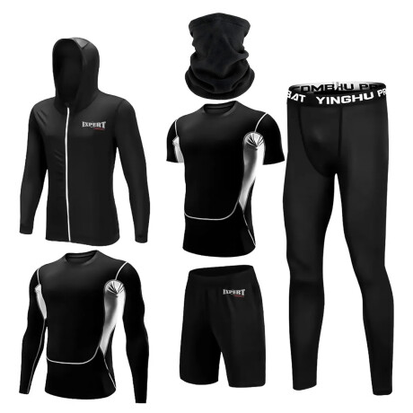 Conjunto Deportivo Termico X6 Psc Remera Calza Short Negro