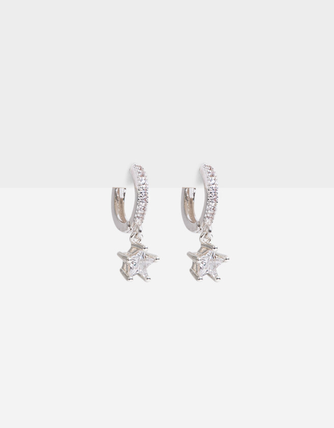 Aros Argollas Con cubic zirconia Aros Argolla Estrella Zirconia - Plateado