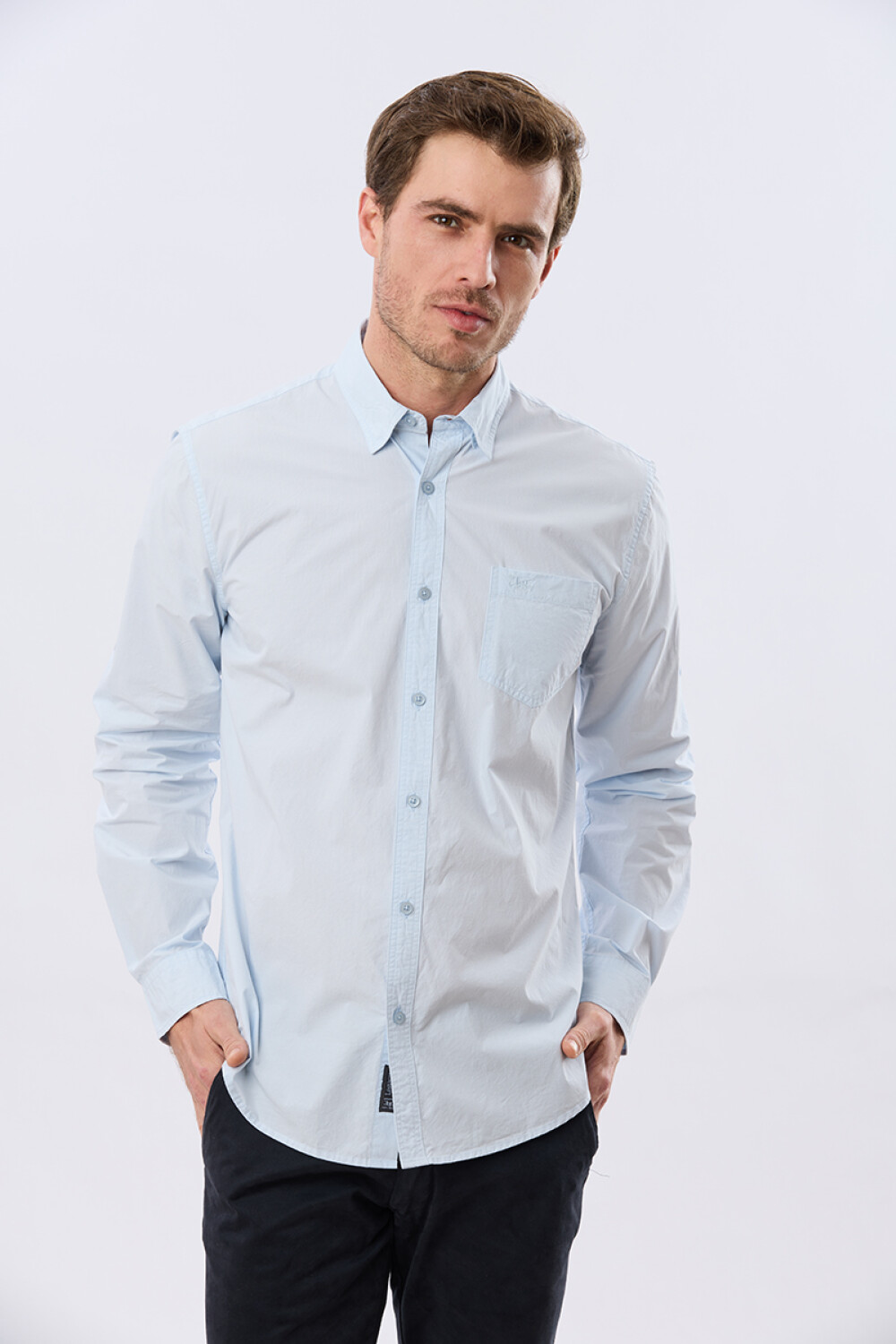 CAMISA CUADROS DE ALGODÓN Celeste