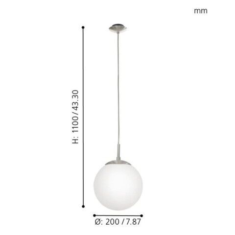 Lámpara colgante de vidrio, estr. niquelada Ø20cm EG0143