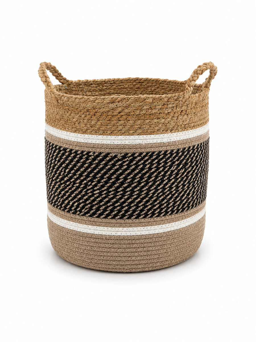 CESTO DE YUTE CON ASAS - BEIGE 