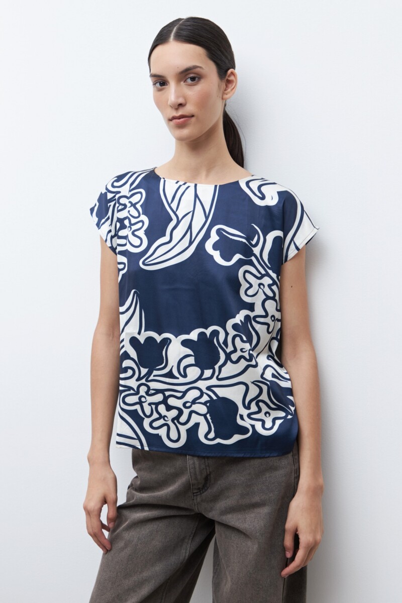 Blusa frente estampado azul marino