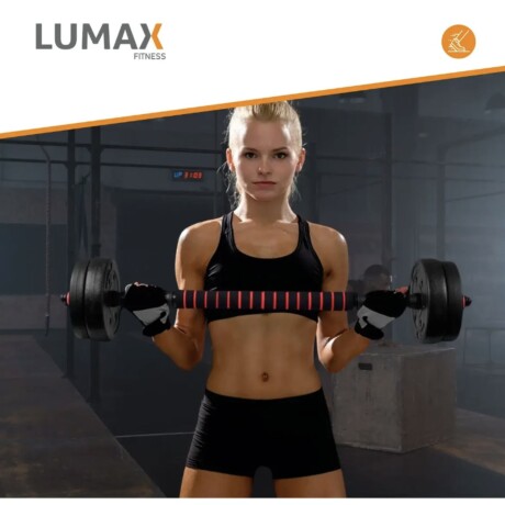 Set 2 Mancuernas Lumax + Barra 2 en 1 + 30kg Discos Pesas Rojo