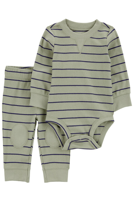 Set dos piezas de algodón, pantalón con rodilleras y body, diseño a rayas Sin color