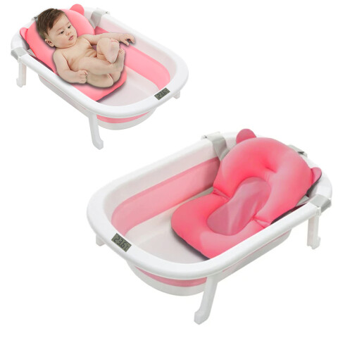 Baño Plegable Termómetro + Colchón Bebé Baby Antideslizante Color Variante Rosado