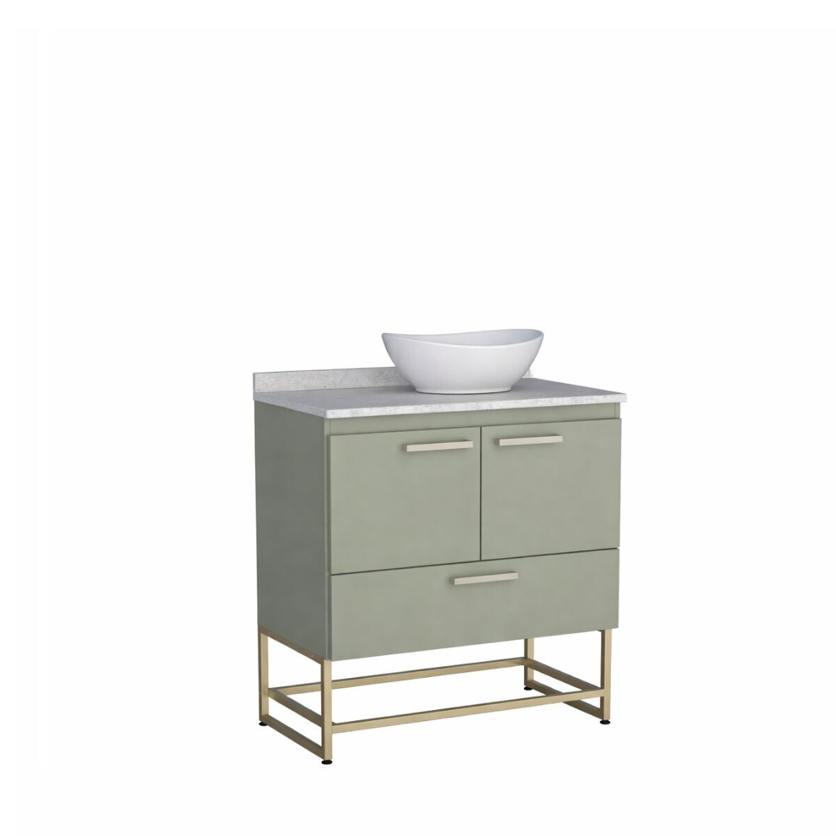 Mueble De Baño De Pie Suez Verde 80 Cm Con Mesada Granito Y Bacha De Loza 
