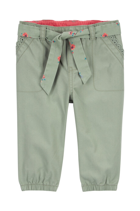 Pantalón de algodón, con cinturón floral Sin color