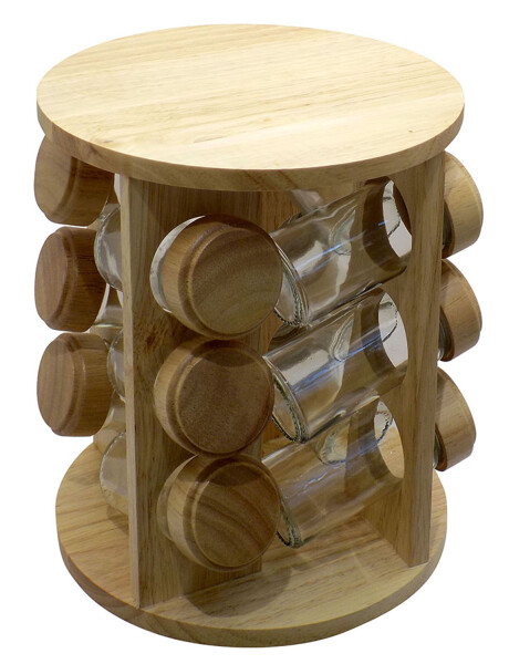 Set de 12 piezas de especieros con soporte de madera Set de 12 piezas de especieros con soporte de madera