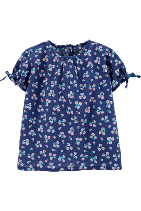 Blusa Manga Corta de algodón floreada con Lazo 0