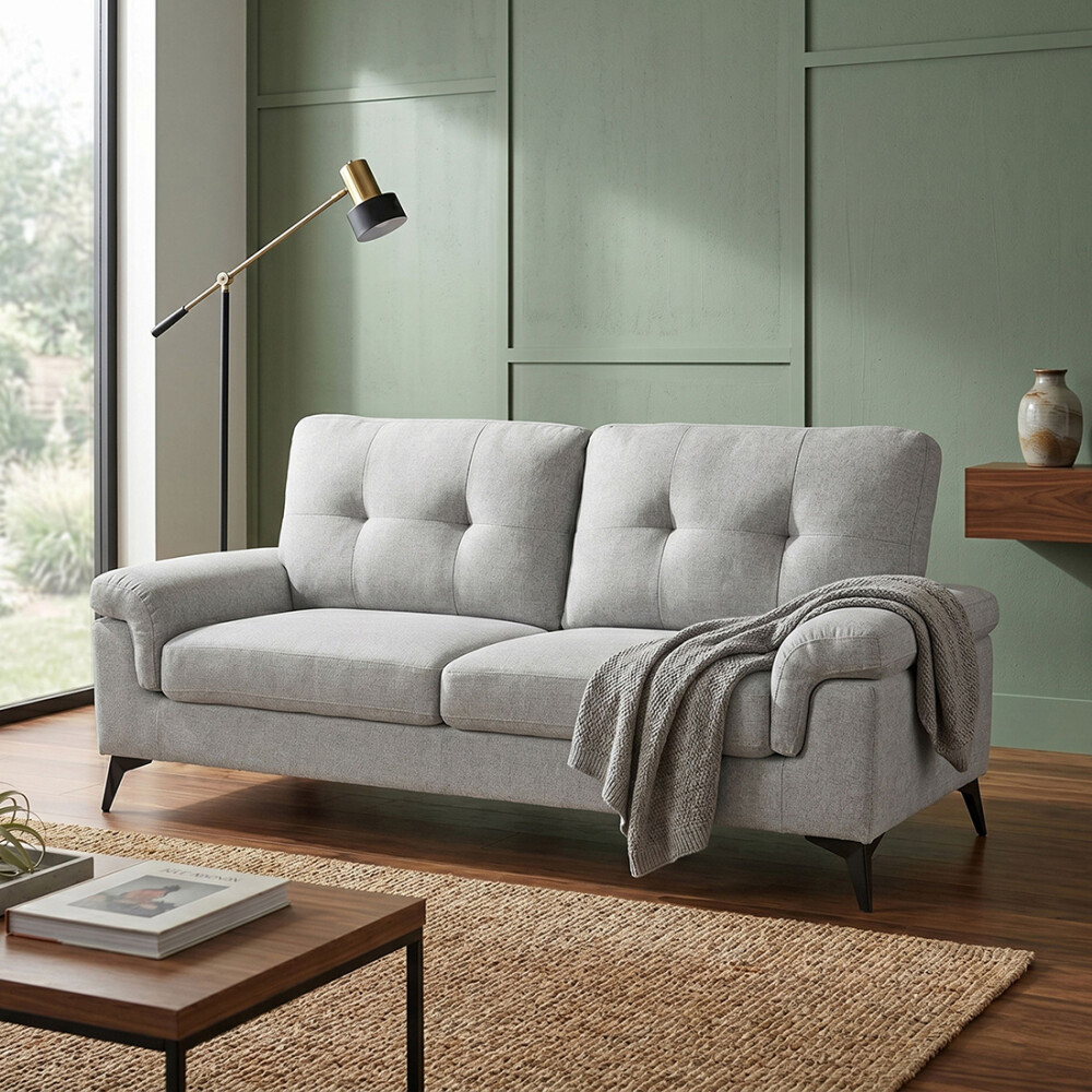 Sillón 3 Cuerpos Tela y Madera Natural Living - Lamona Gris Claro