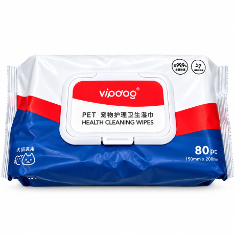 Toallitas Húmedas Mascota Descartable Vipdog 80u Sin Alcohol Blanco
