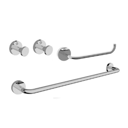 Set De Accesorios Cromado Incluye 2 Perchas, Portarollo Y Toallero Barral 40 Cm. Lilo Fv 000